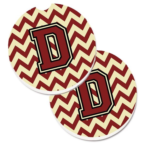 Carolines Treasures Letter D Chevron Maroon and Gold Set of 2 Cup Holder Car Coaster CJ1061-DCARC - main